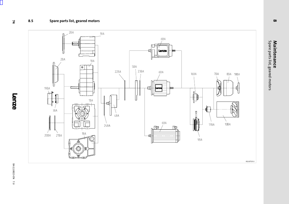 5 spare parts list, geared motors, Spare parts list, geared motors, Maintenance | Lenze GSS User Manual | Page 74 / 80