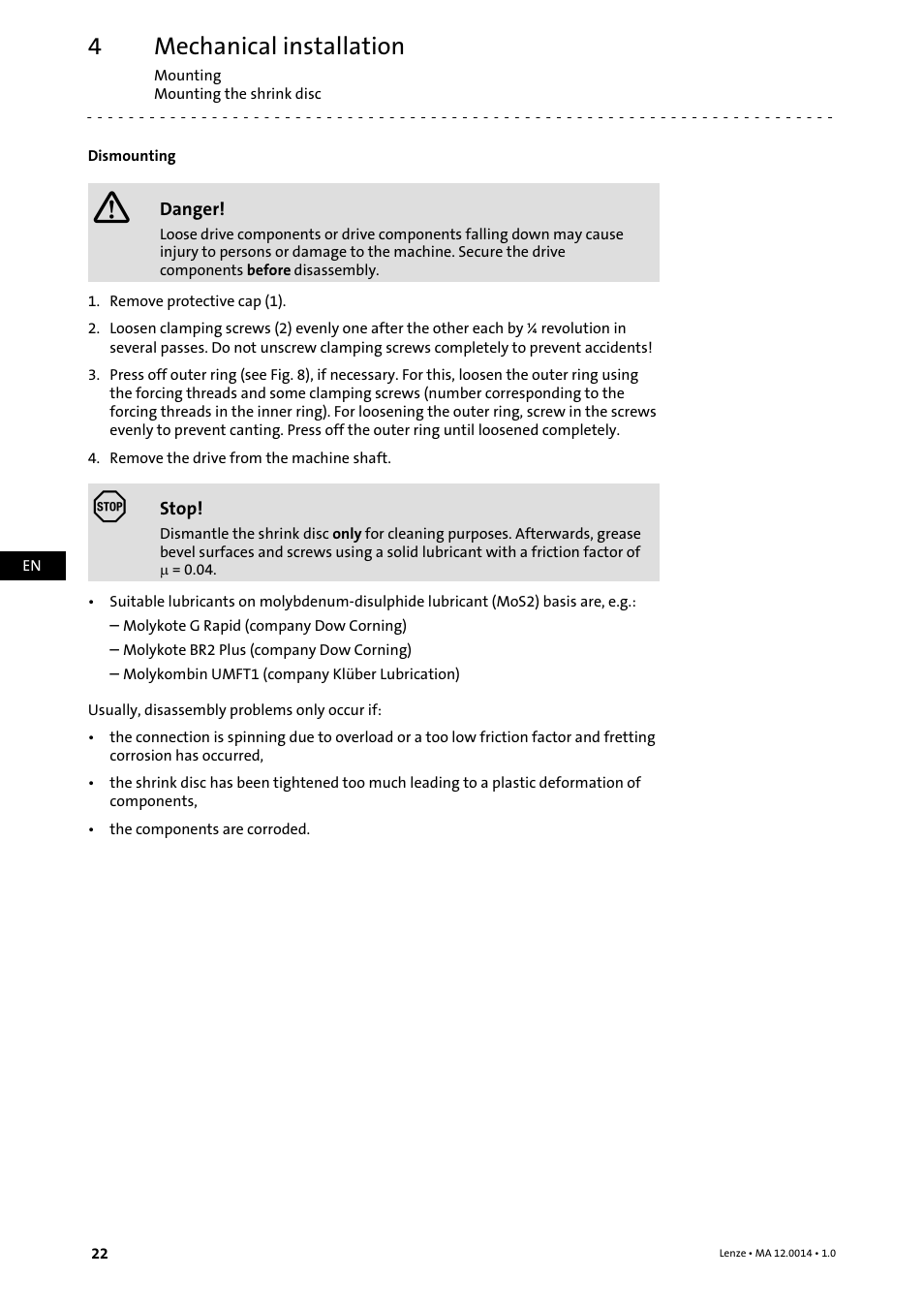 Mechanical installation | Lenze g500 User Manual | Page 22 / 36