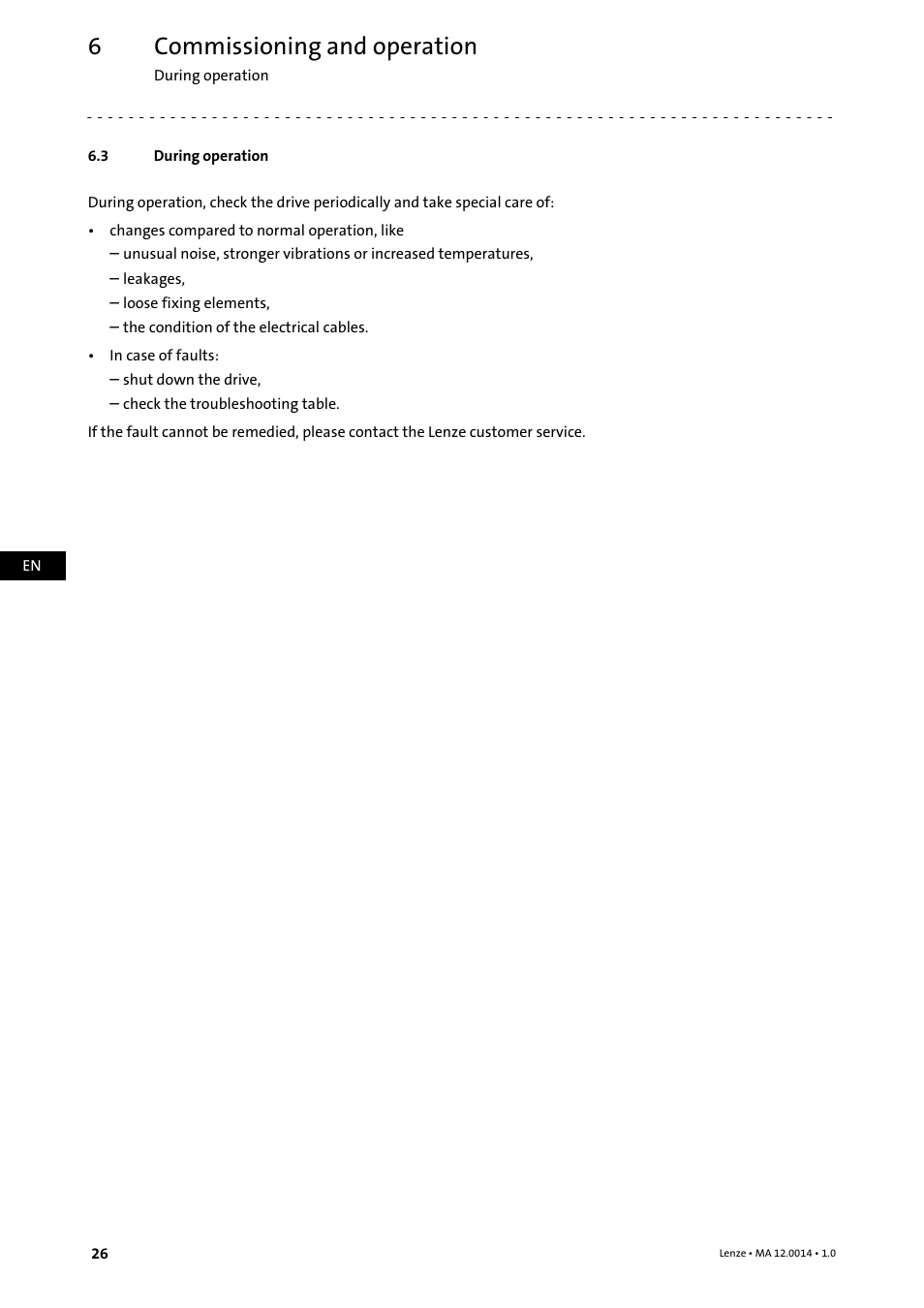 3 during operation, During operation, Commissioning and operation | Lenze g500 User Manual | Page 26 / 36