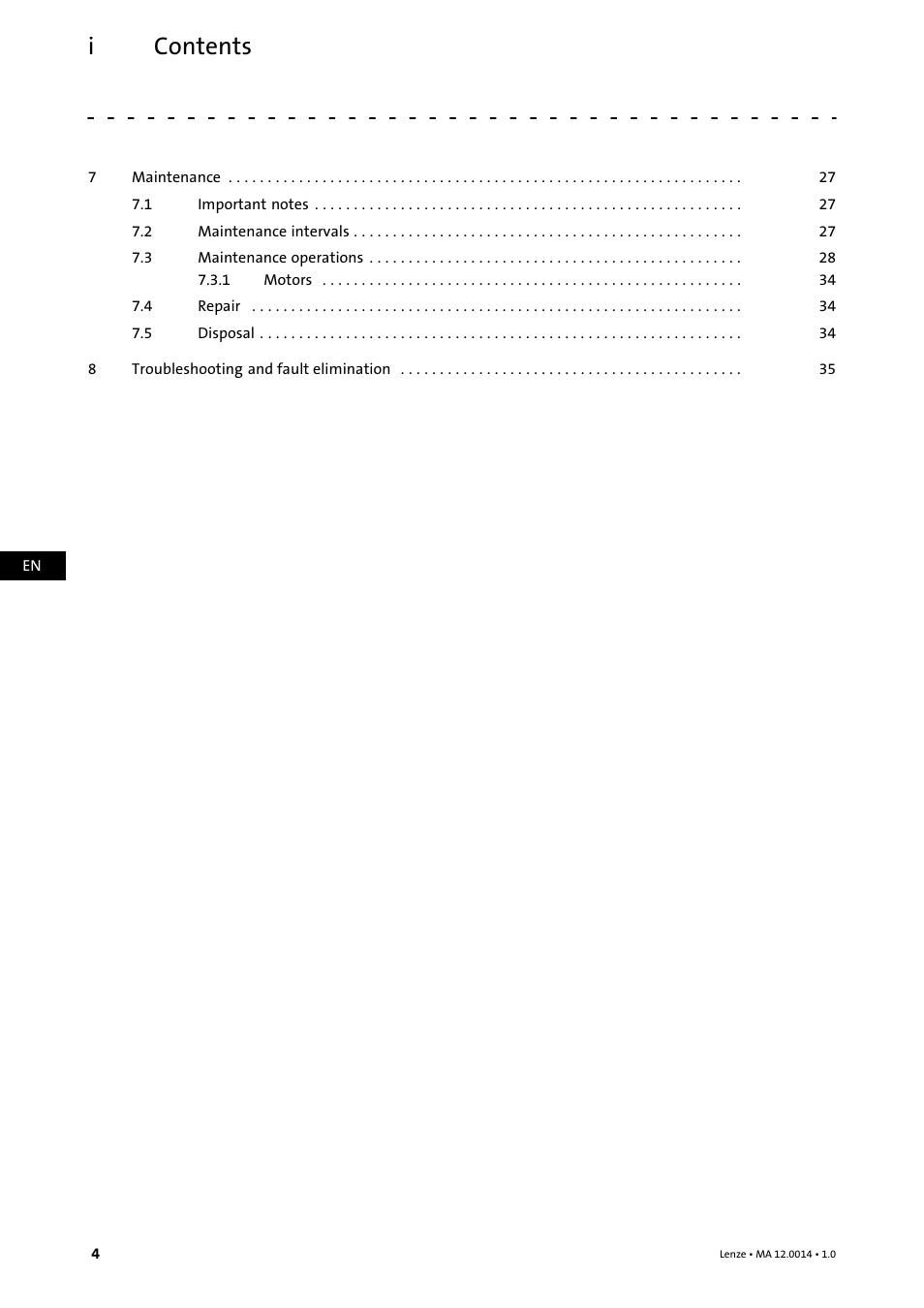 Contents i | Lenze g500 User Manual | Page 4 / 36