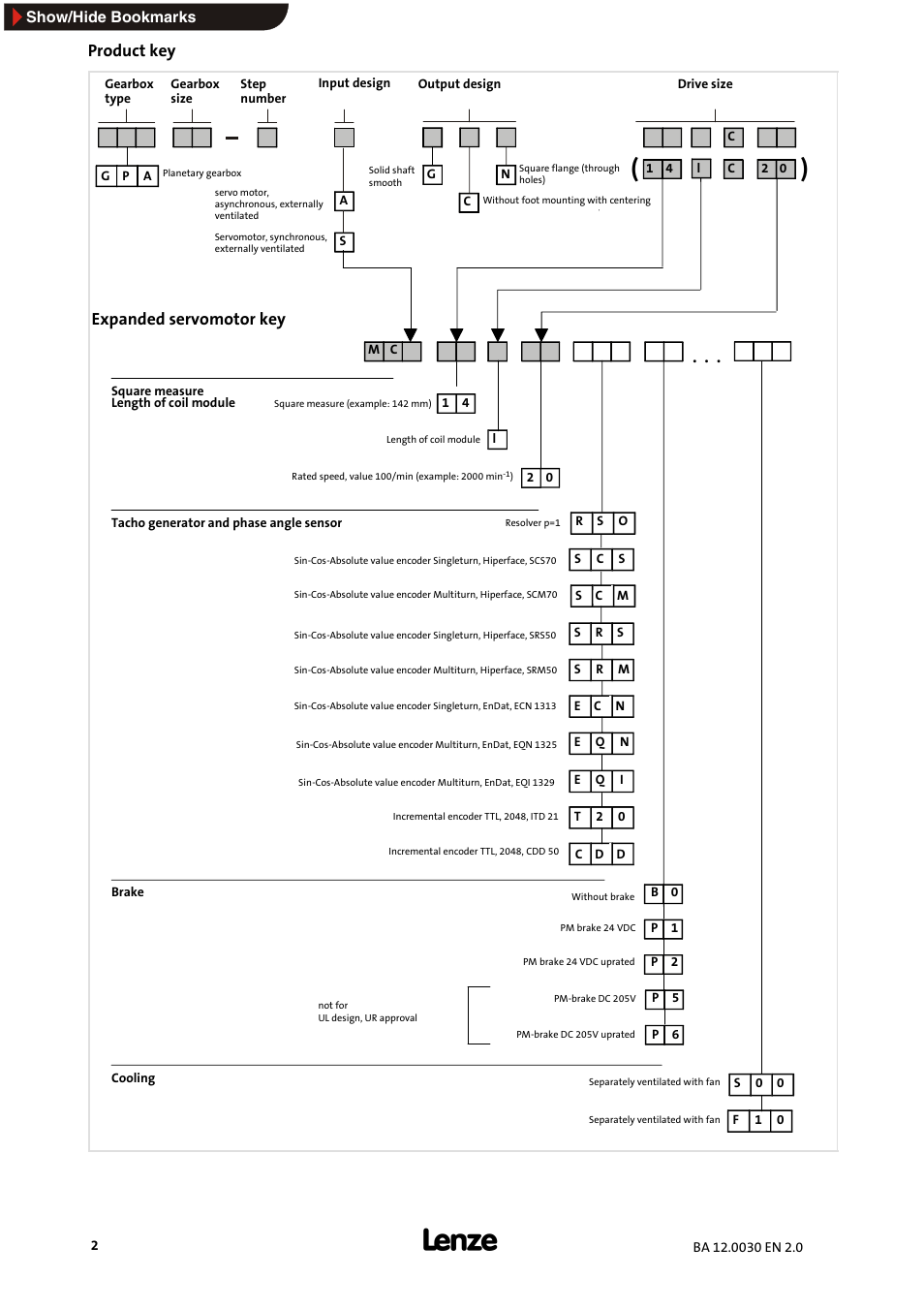 Product key, Expanded servomotor key | Lenze GPA servo planetary geared motors User Manual | Page 2 / 23