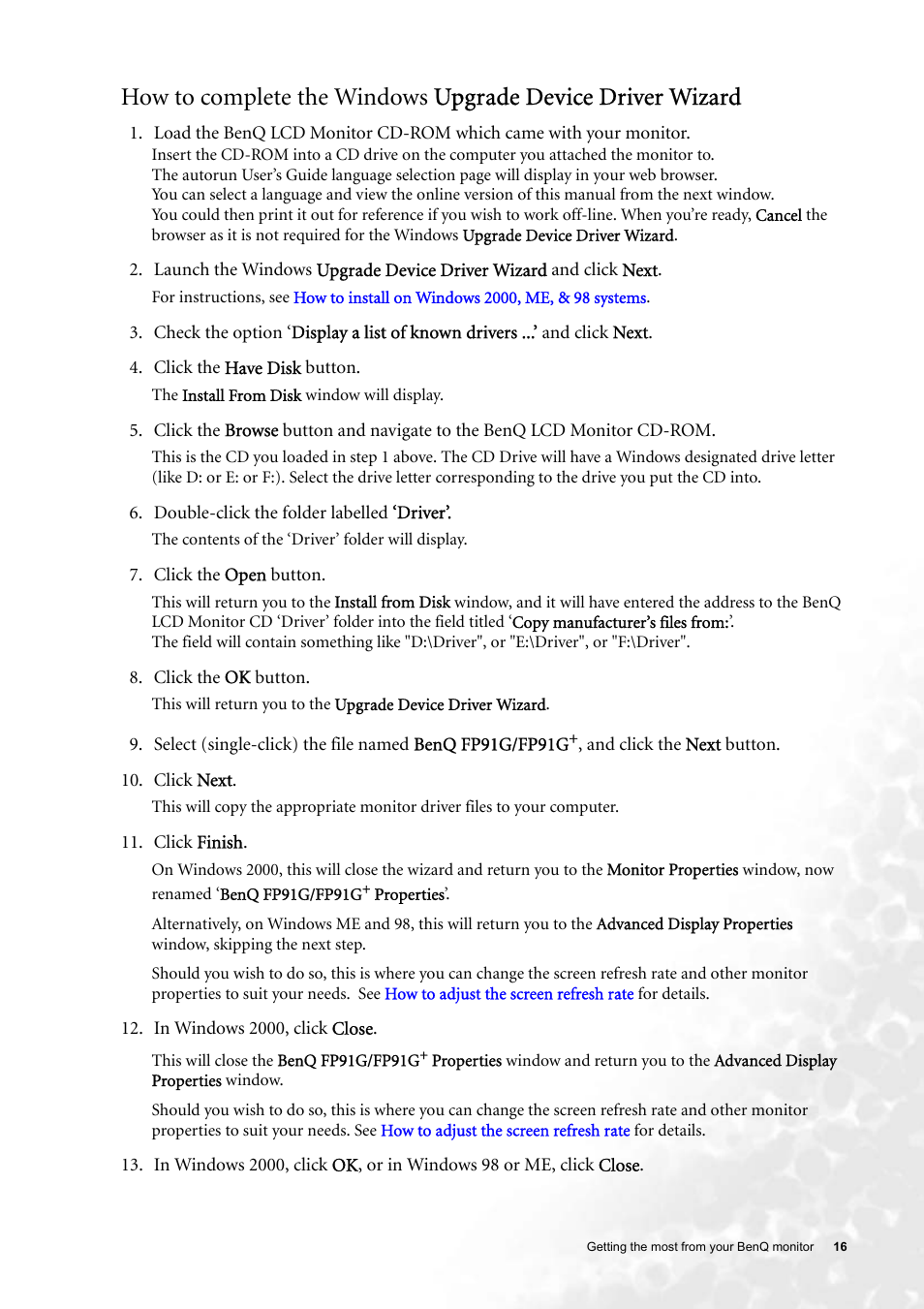 BenQ FP91G User Manual | Page 16 / 36