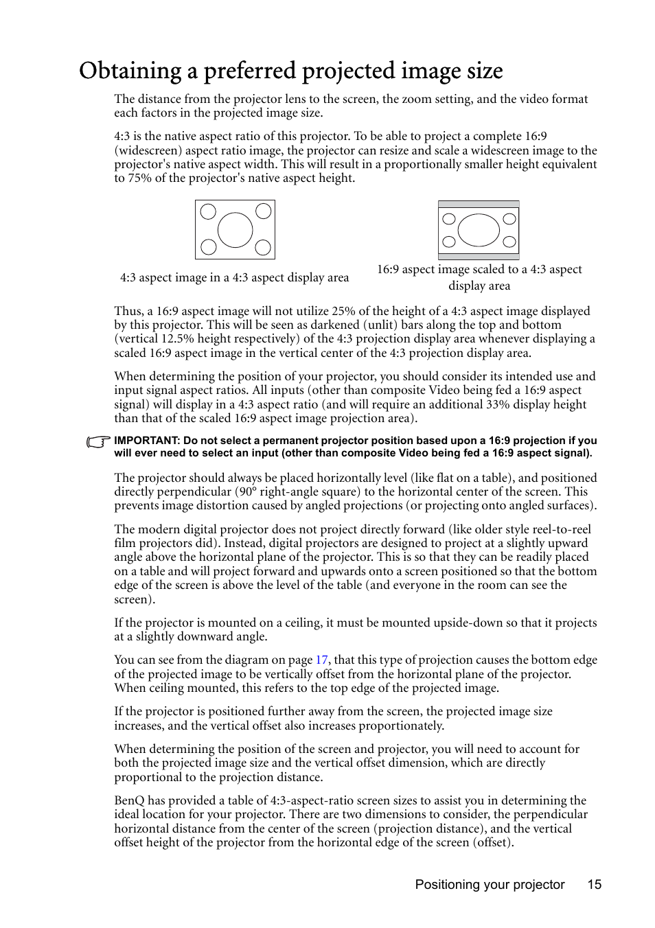 Obtaining a preferred projected image size | BenQ MP723 User Manual | Page 15 / 66