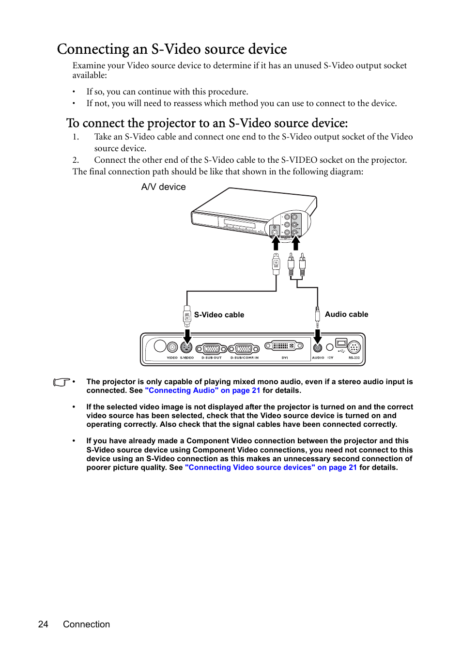 Connecting an s-video source device | BenQ MP723 User Manual | Page 24 / 66