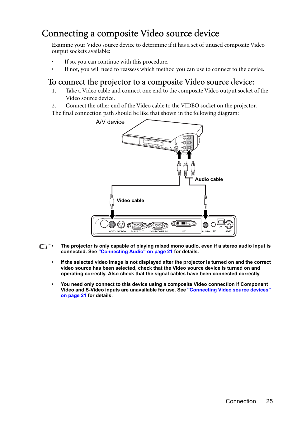 Connecting a composite video source device | BenQ MP723 User Manual | Page 25 / 66