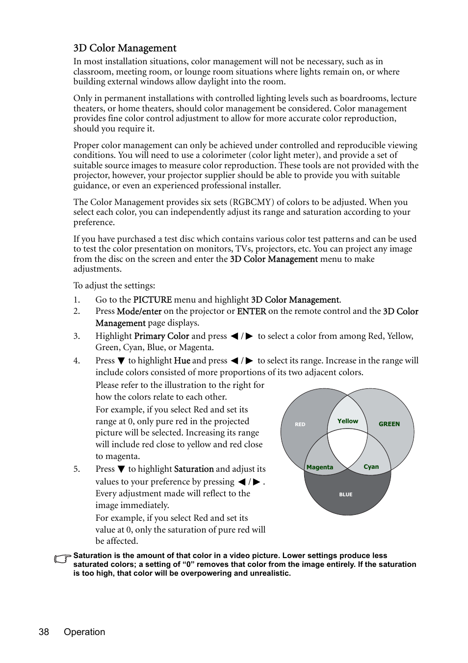 3d color management | BenQ MP723 User Manual | Page 38 / 66