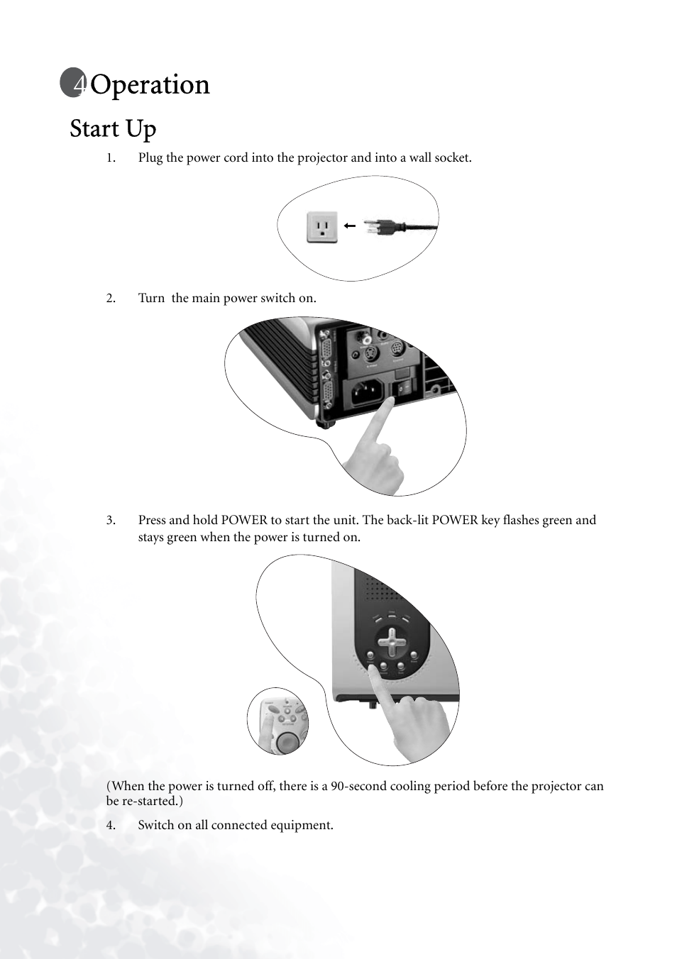 Operation, Start up | BenQ PB7230 User Manual | Page 20 / 44