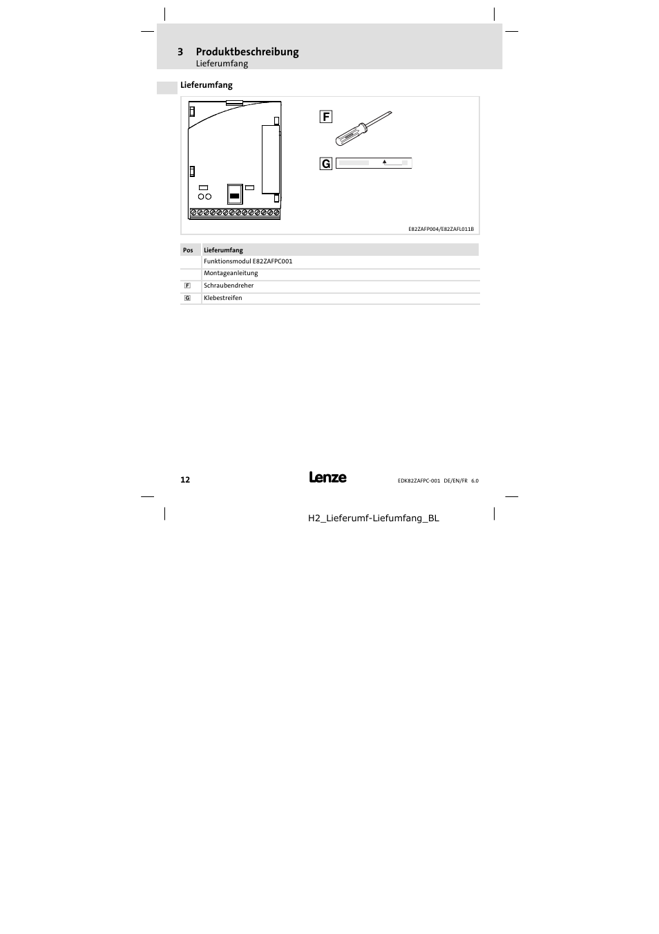 Lieferumfang | Lenze E82ZAFPC001 User Manual | Page 12 / 100
