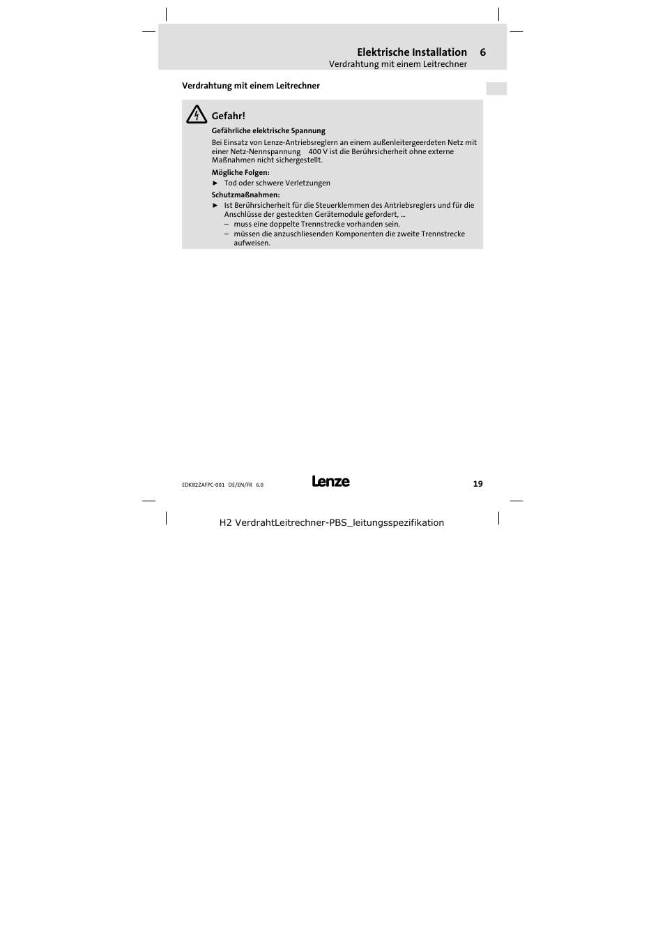 Verdrahtungmit einem leitrechner, Verdrahtung mit einem leitrechner | Lenze E82ZAFPC001 User Manual | Page 19 / 100