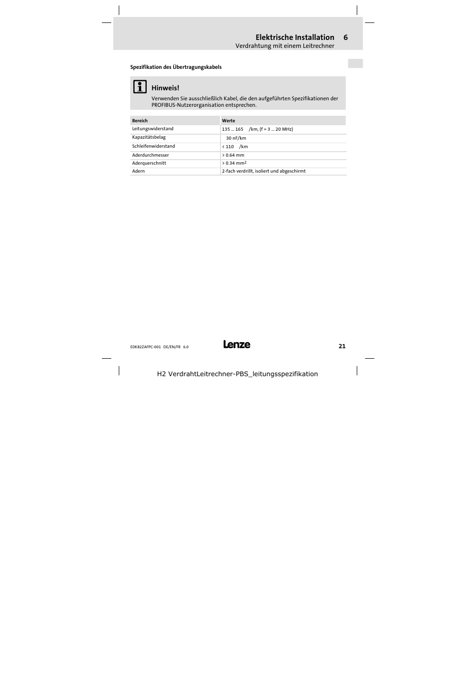 Elektrische installation | Lenze E82ZAFPC001 User Manual | Page 21 / 100