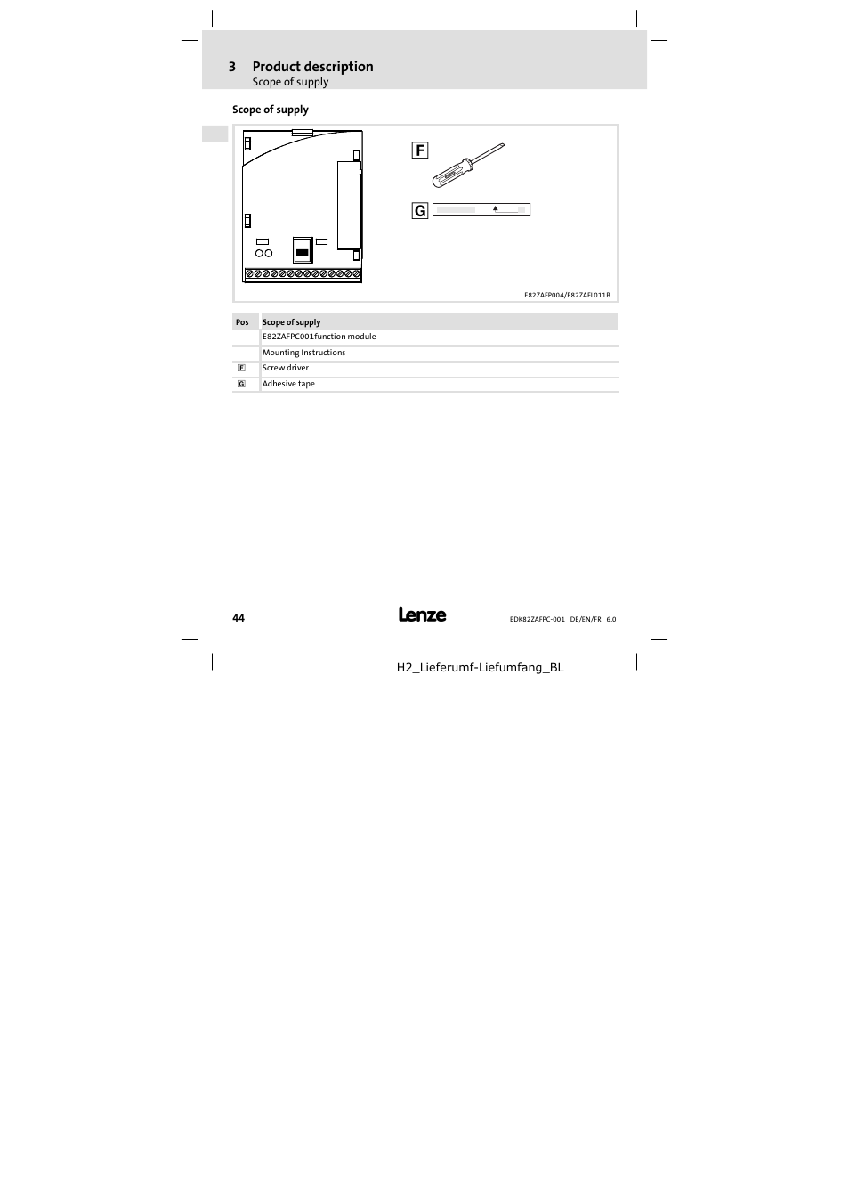 Scope of supply | Lenze E82ZAFPC001 User Manual | Page 44 / 100