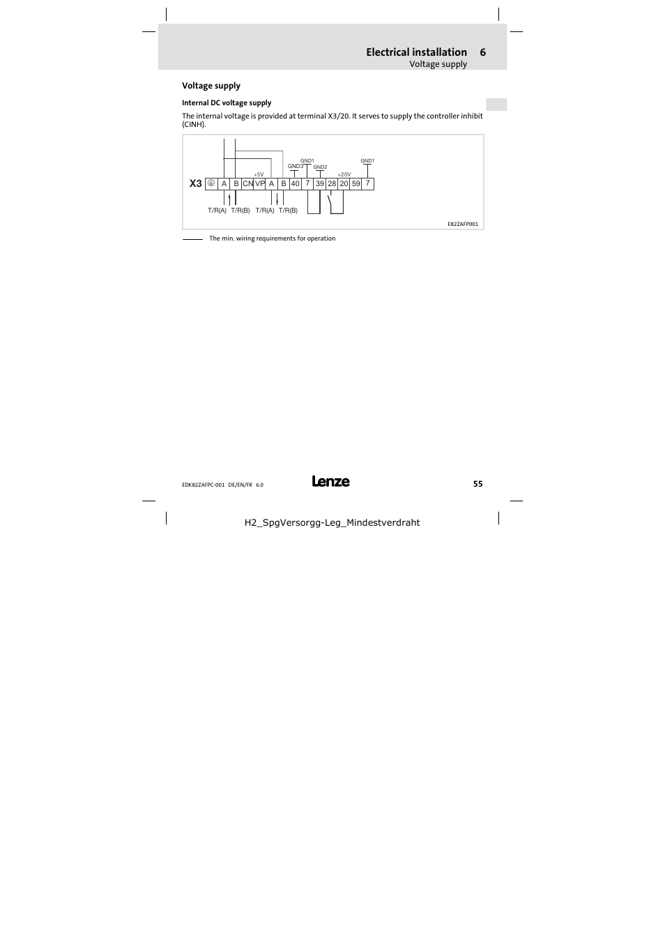 Voltage supply, Electrical installation | Lenze E82ZAFPC001 User Manual | Page 55 / 100