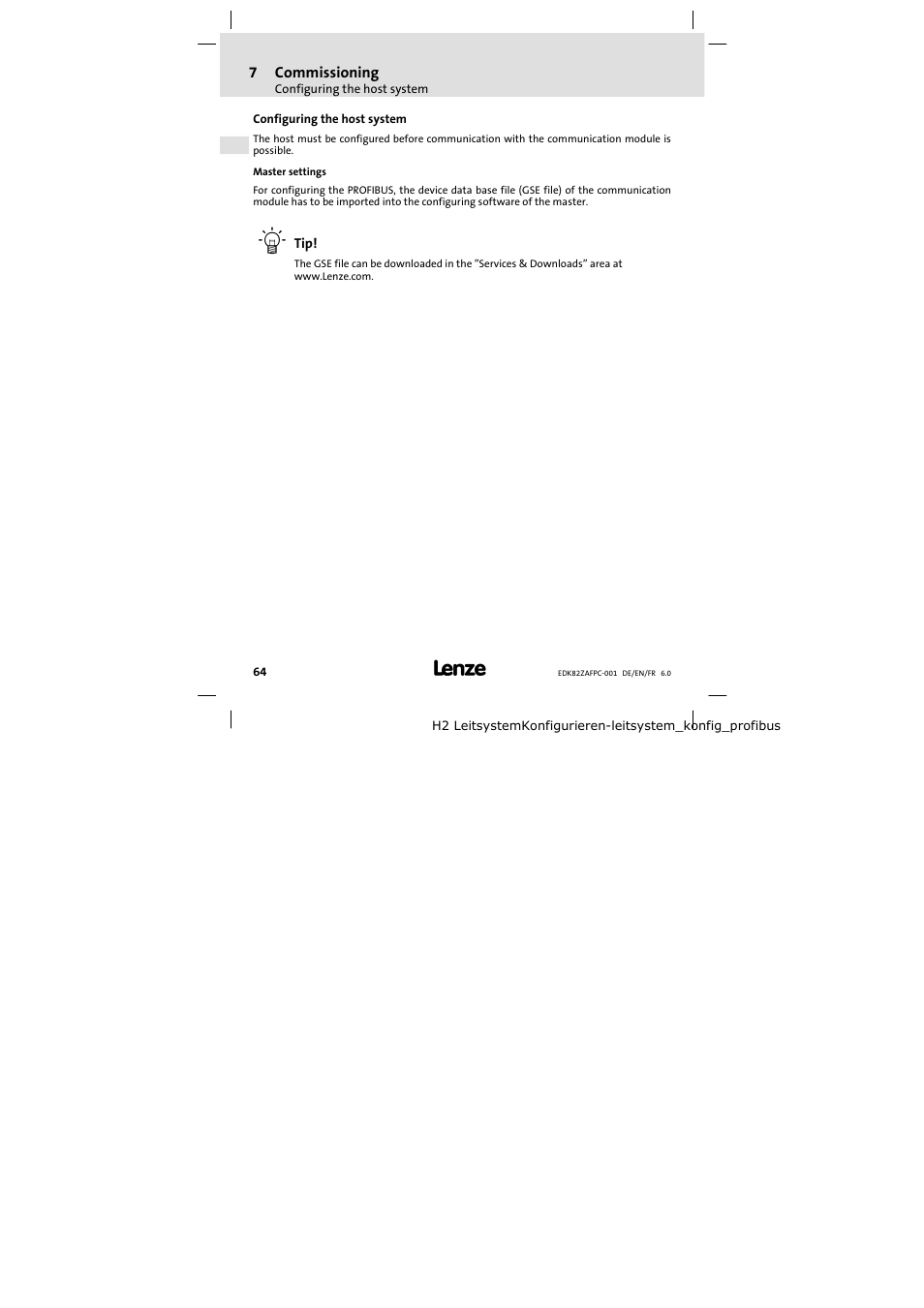 Configuring the host system | Lenze E82ZAFPC001 User Manual | Page 64 / 100