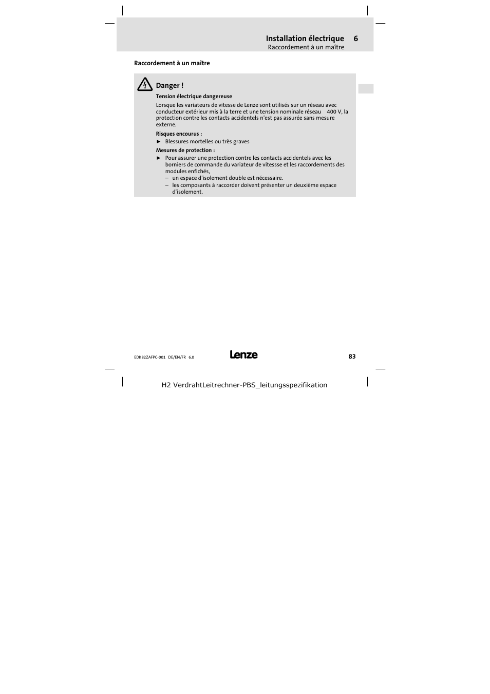 Raccordement à un maître | Lenze E82ZAFPC001 User Manual | Page 83 / 100