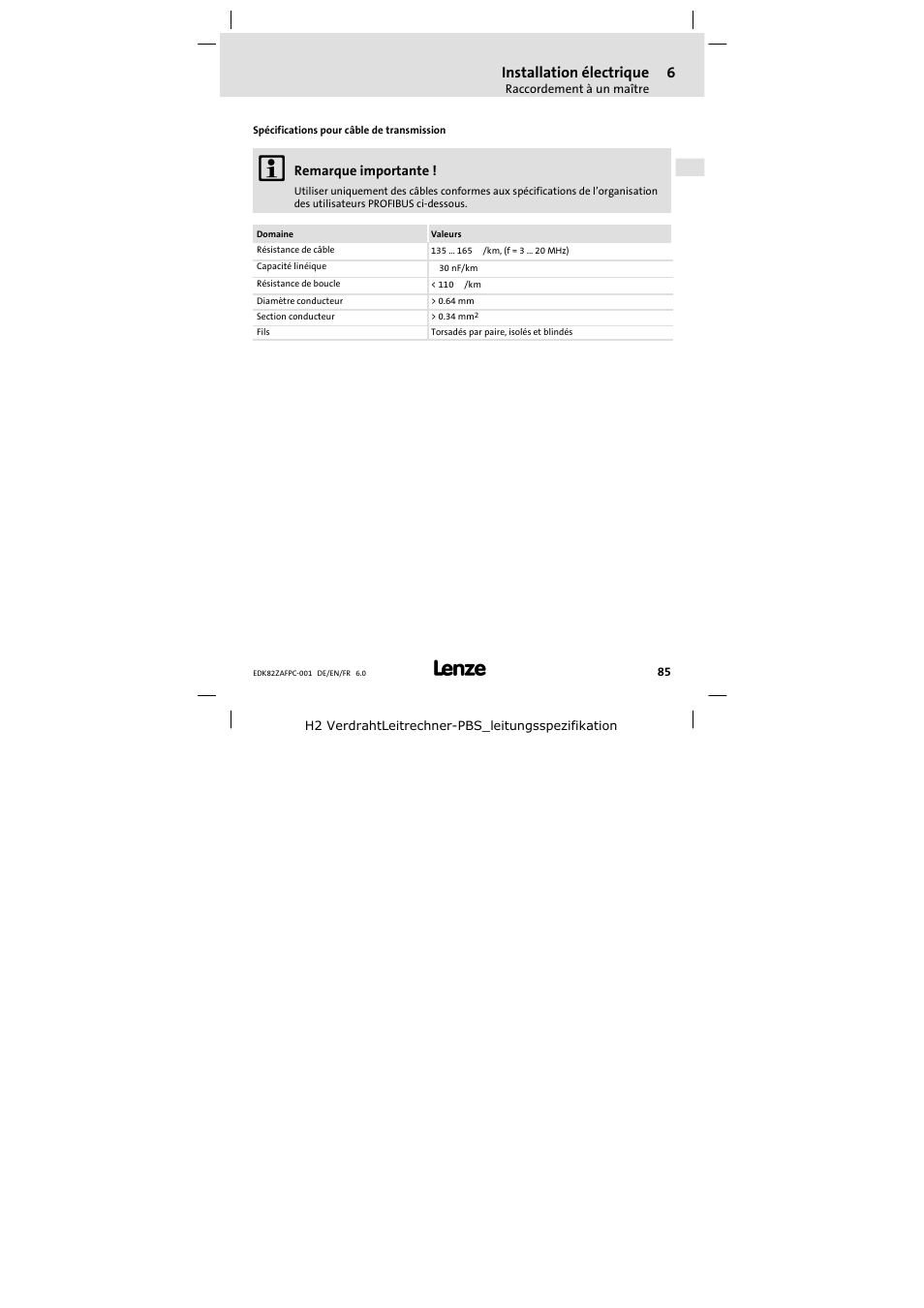 Installation électrique | Lenze E82ZAFPC001 User Manual | Page 85 / 100