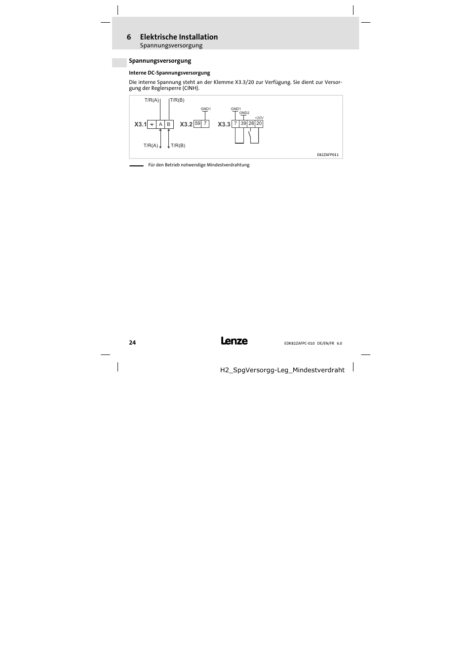 Spannungsversorgung, 6elektrische installation | Lenze E82ZAFPC010 User Manual | Page 24 / 106