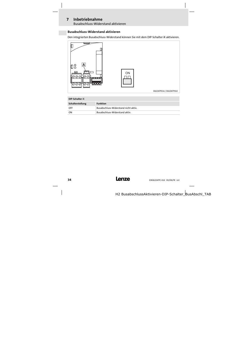 Busabschluss-widerstand aktivieren | Lenze E82ZAFPC010 User Manual | Page 34 / 106