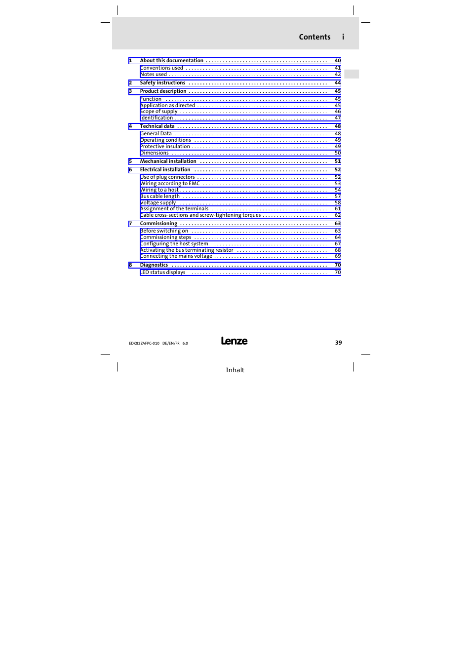 Lenze E82ZAFPC010 User Manual | Page 39 / 106