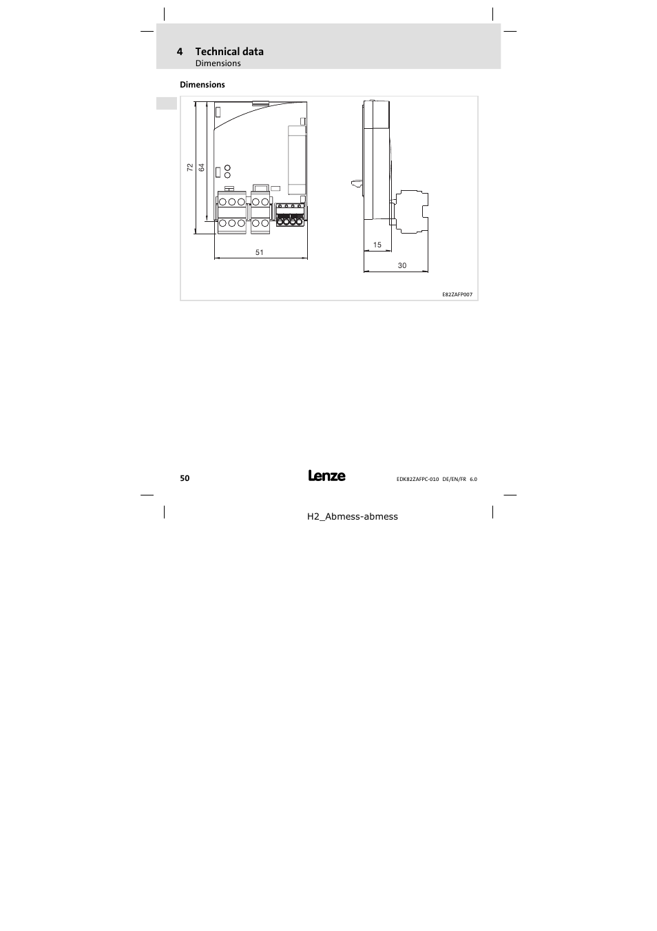 Dimensions | Lenze E82ZAFPC010 User Manual | Page 50 / 106