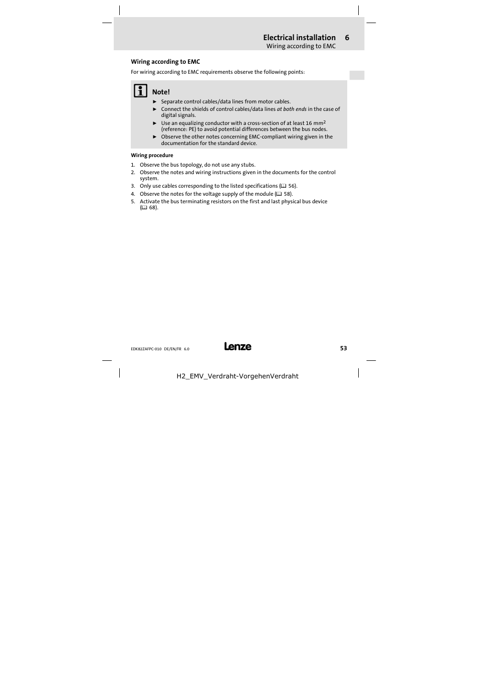 Wiring according to emc | Lenze E82ZAFPC010 User Manual | Page 53 / 106