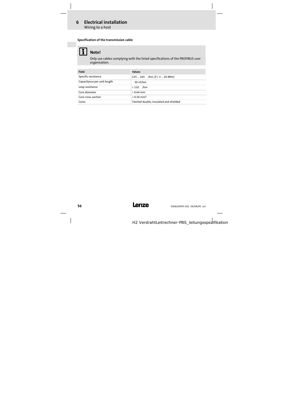 6electrical installation | Lenze E82ZAFPC010 User Manual | Page 56 / 106