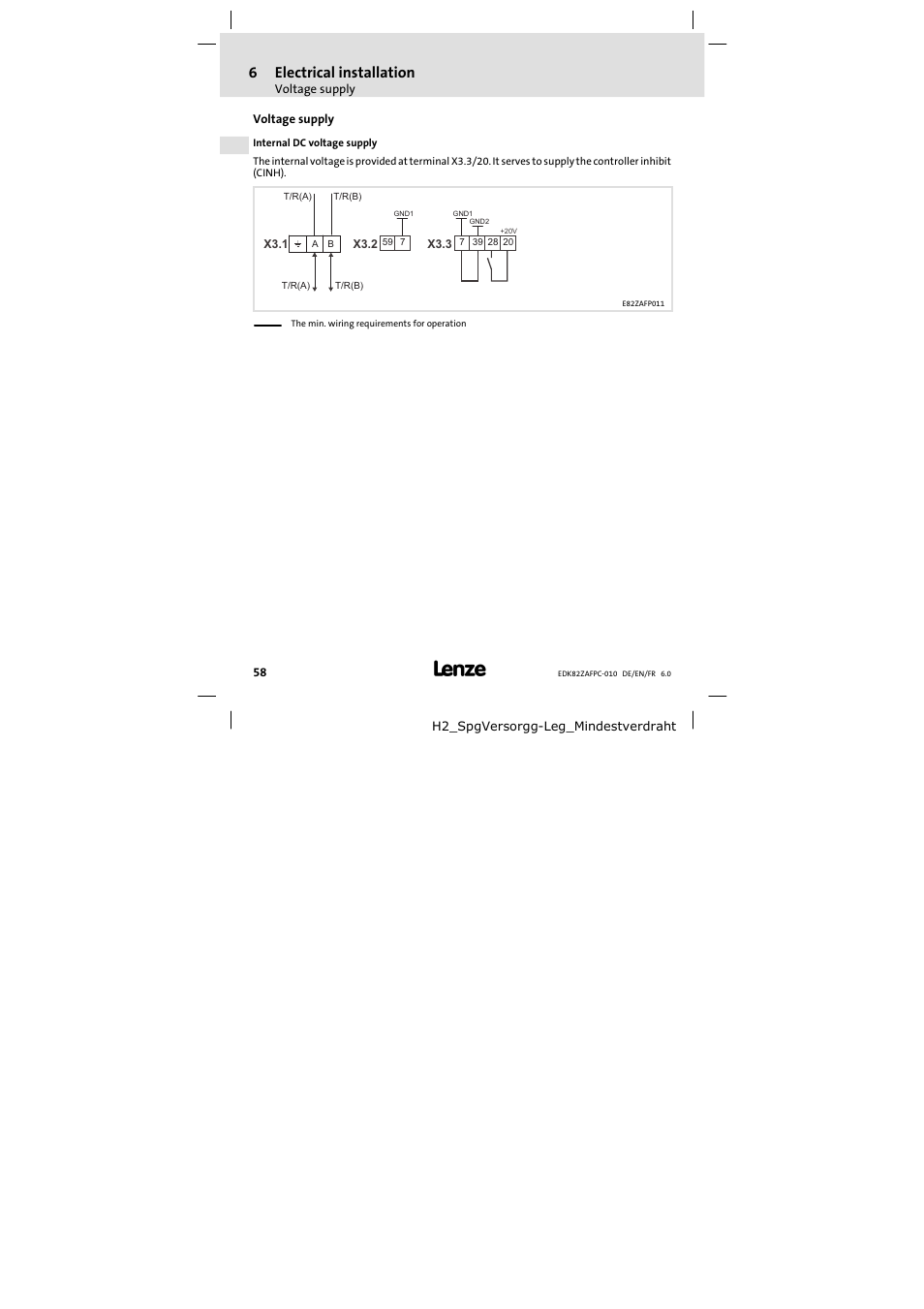 Voltage supply, 6electrical installation | Lenze E82ZAFPC010 User Manual | Page 58 / 106