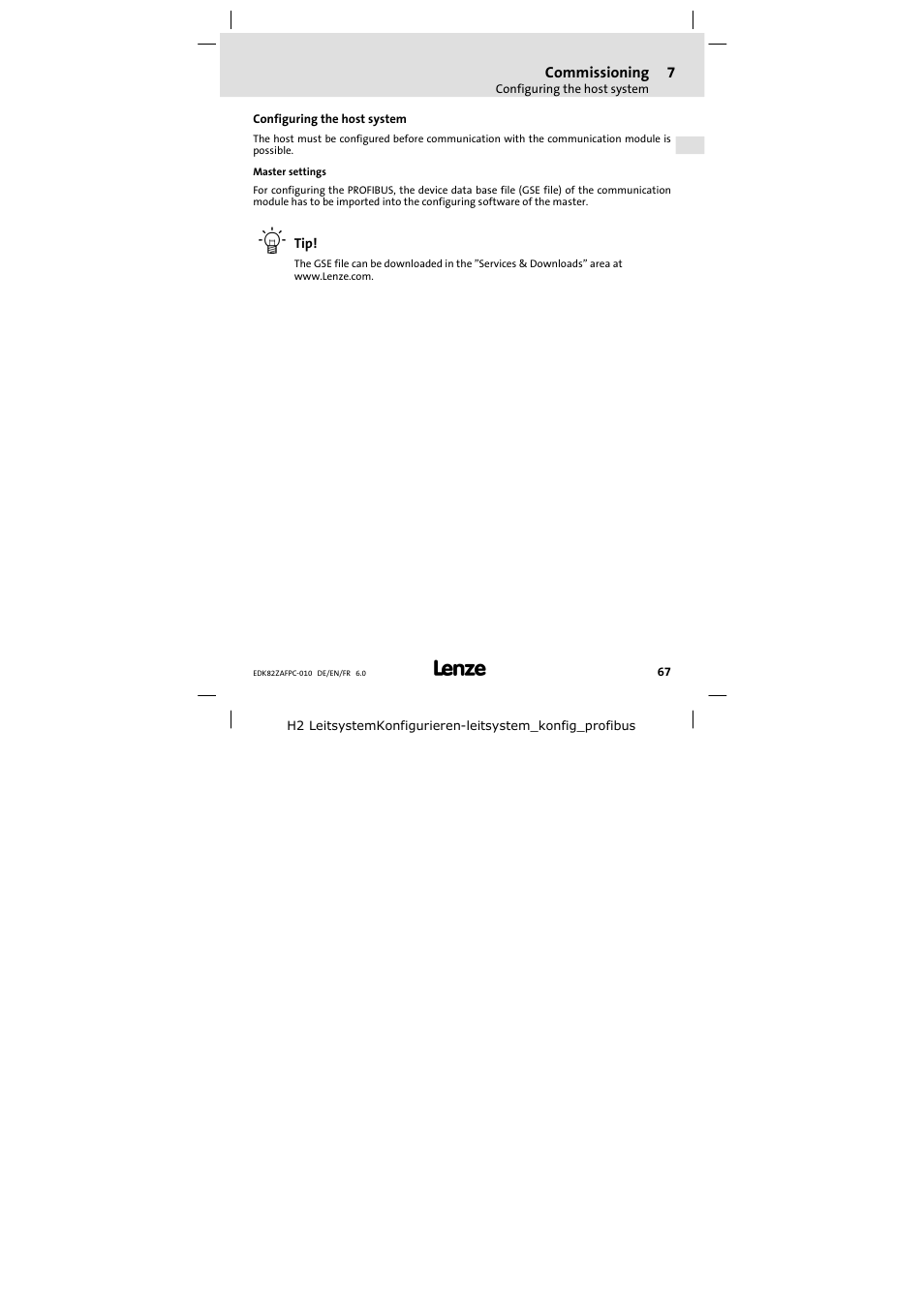 Configuring the host system | Lenze E82ZAFPC010 User Manual | Page 67 / 106