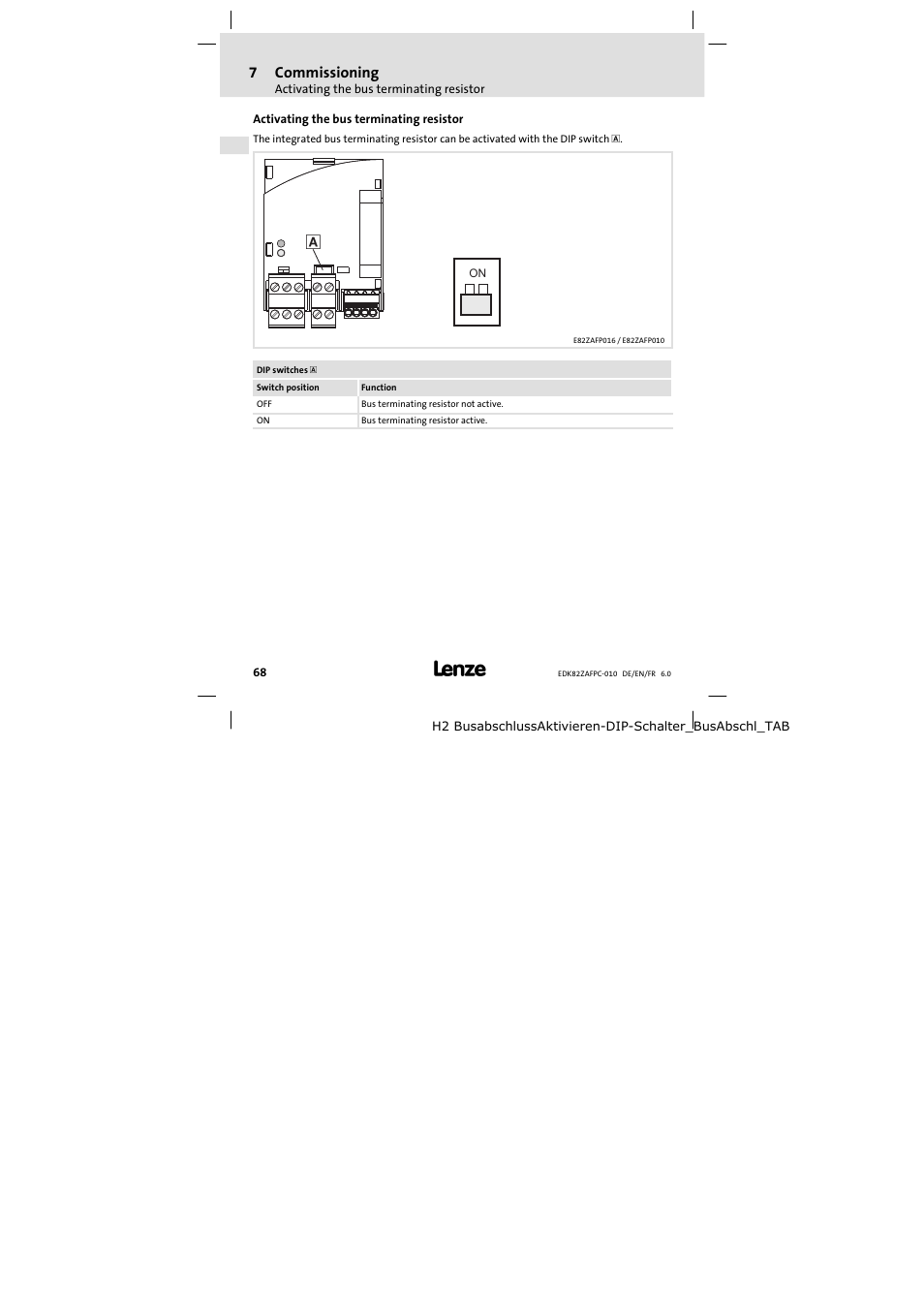 Activating the bus terminating resistor | Lenze E82ZAFPC010 User Manual | Page 68 / 106