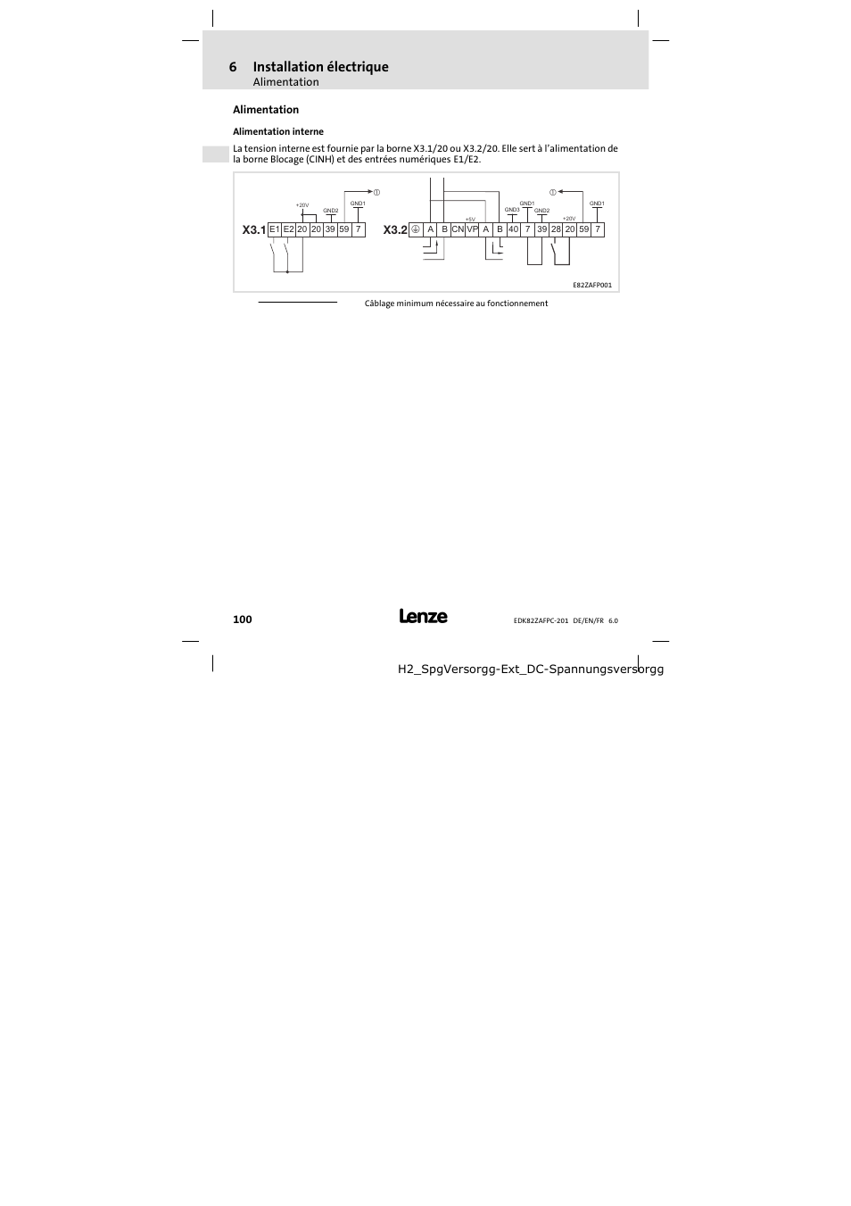 Alimentation, 6installation électrique | Lenze E82ZAFPC201 User Manual | Page 100 / 118