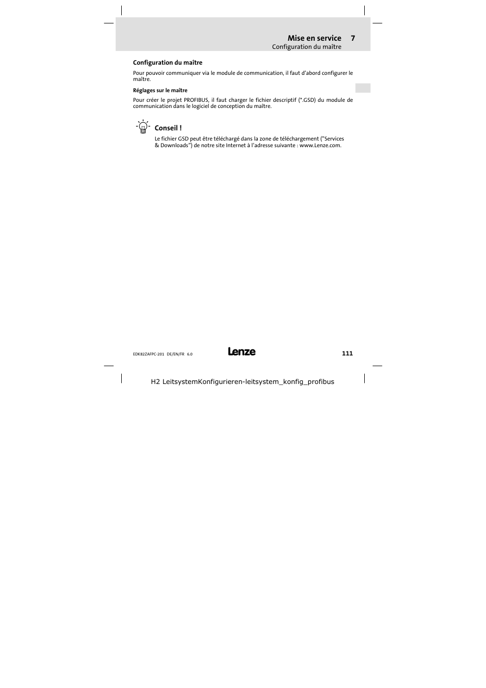 Configuration du maître | Lenze E82ZAFPC201 User Manual | Page 111 / 118