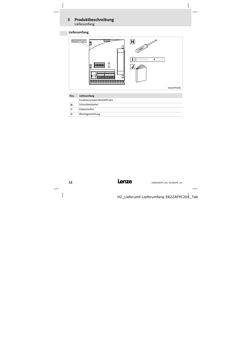 Lieferumfang | Lenze E82ZAFPC201 User Manual | Page 12 / 118