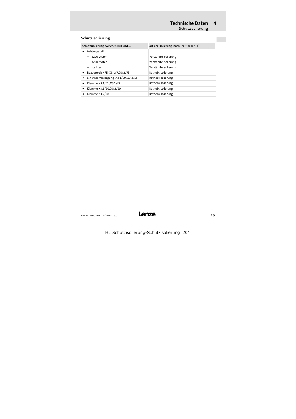 Schutzisolierung, Technische daten | Lenze E82ZAFPC201 User Manual | Page 15 / 118
