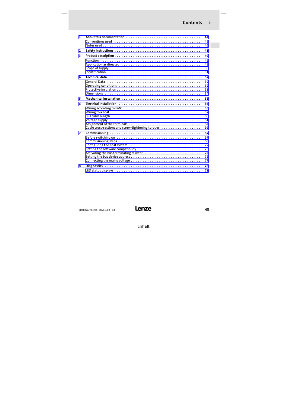 Lenze E82ZAFPC201 User Manual | Page 43 / 118