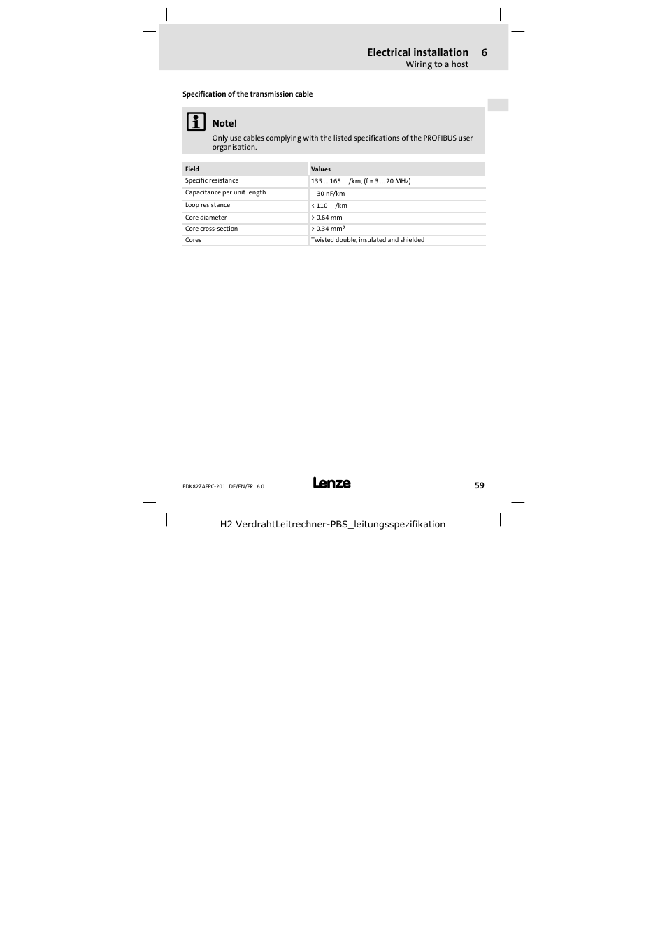 Electrical installation | Lenze E82ZAFPC201 User Manual | Page 59 / 118