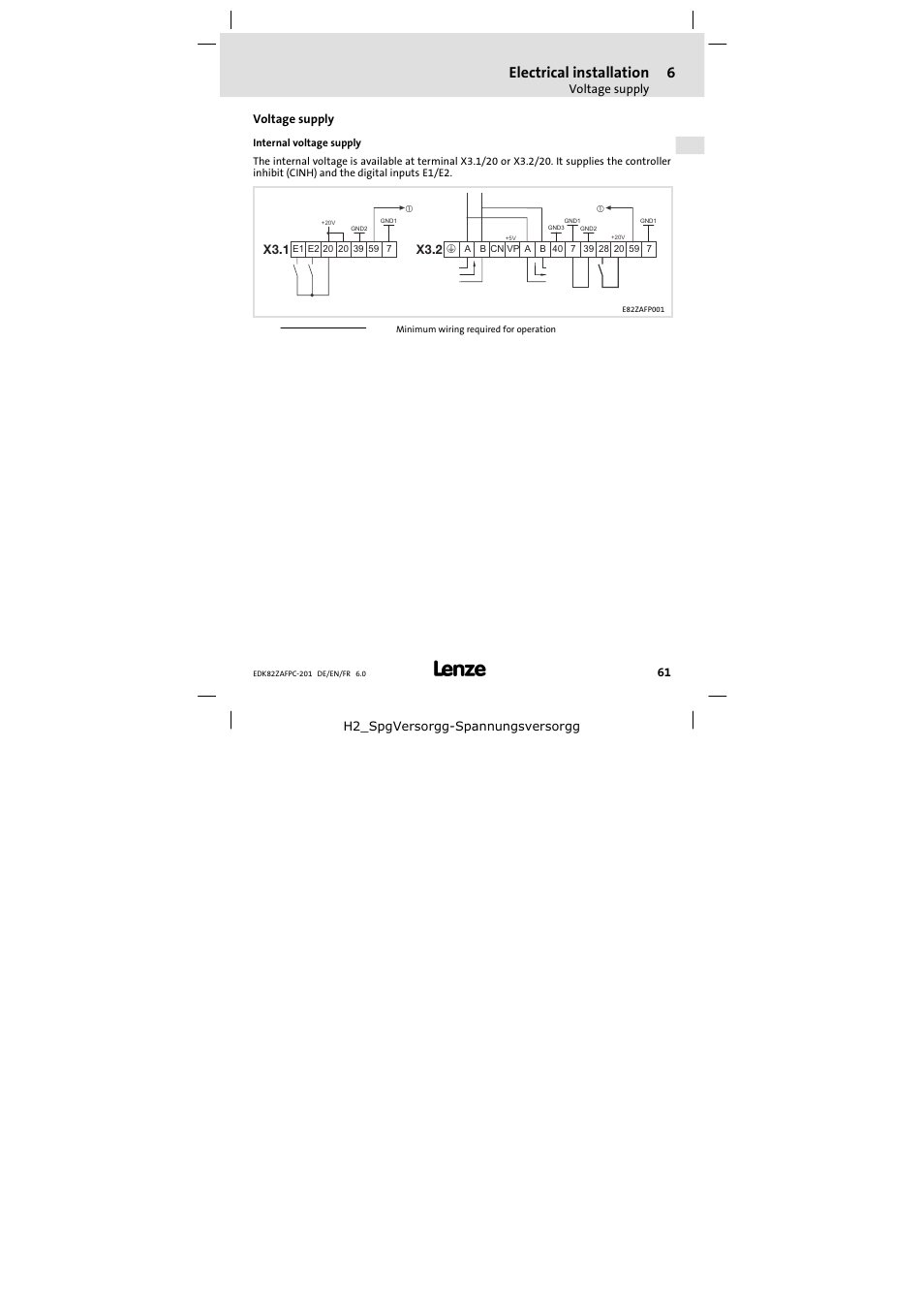Voltage supply, Electrical installation | Lenze E82ZAFPC201 User Manual | Page 61 / 118