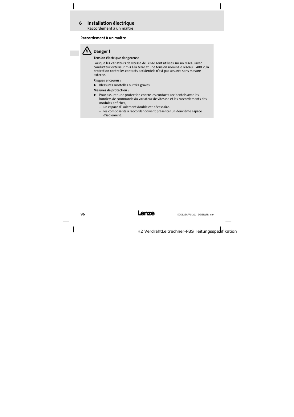 Raccordement à un maître | Lenze E82ZAFPC201 User Manual | Page 96 / 118