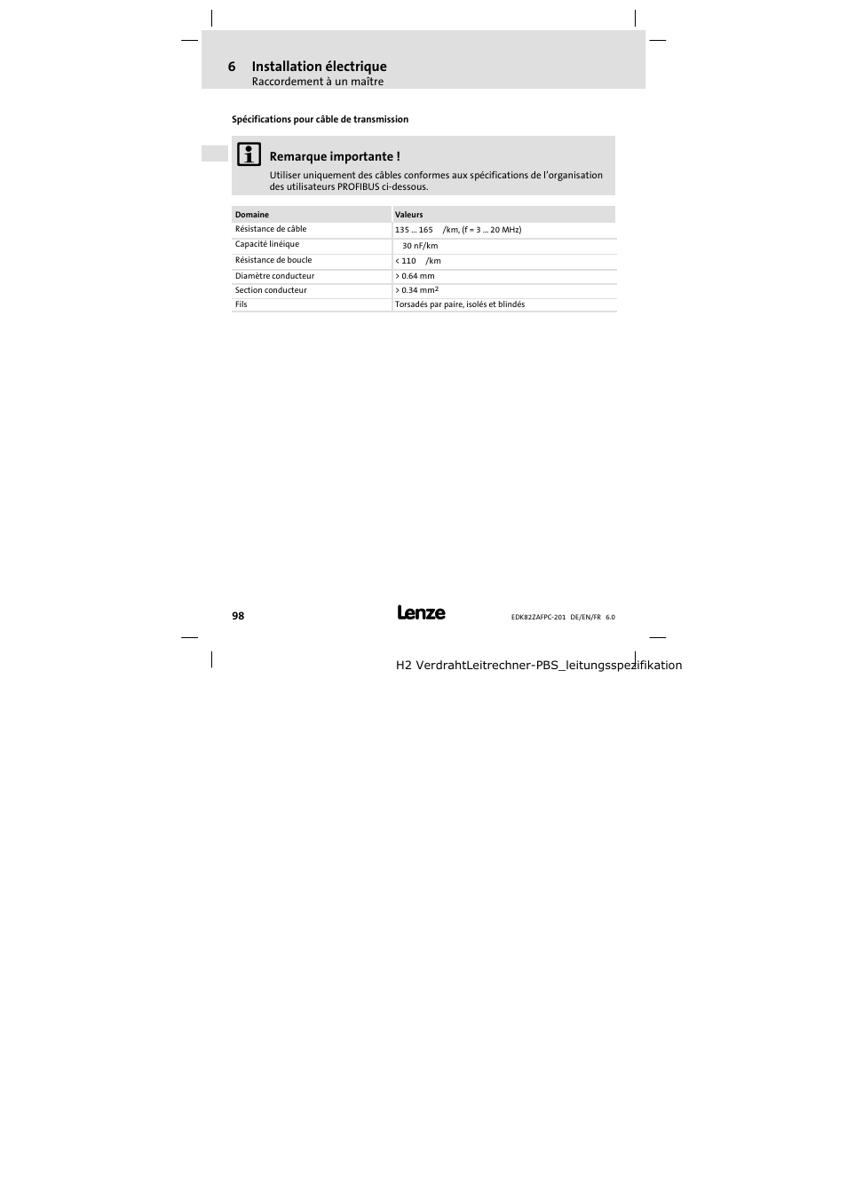 6installation électrique | Lenze E82ZAFPC201 User Manual | Page 98 / 118