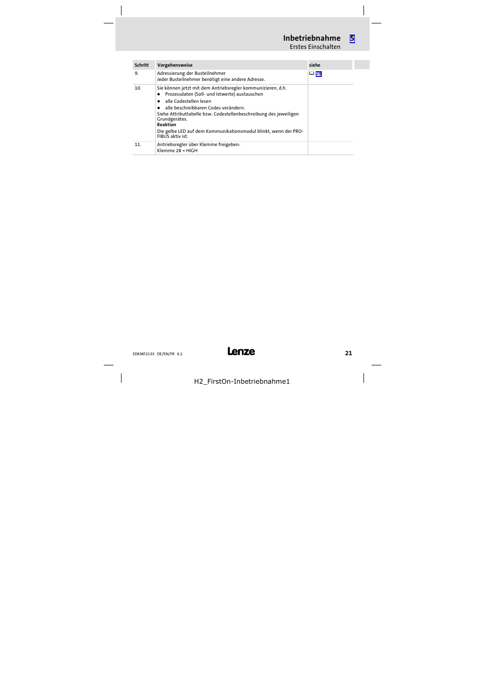 Inbetriebnahme | Lenze EMF2133IB User Manual | Page 21 / 104