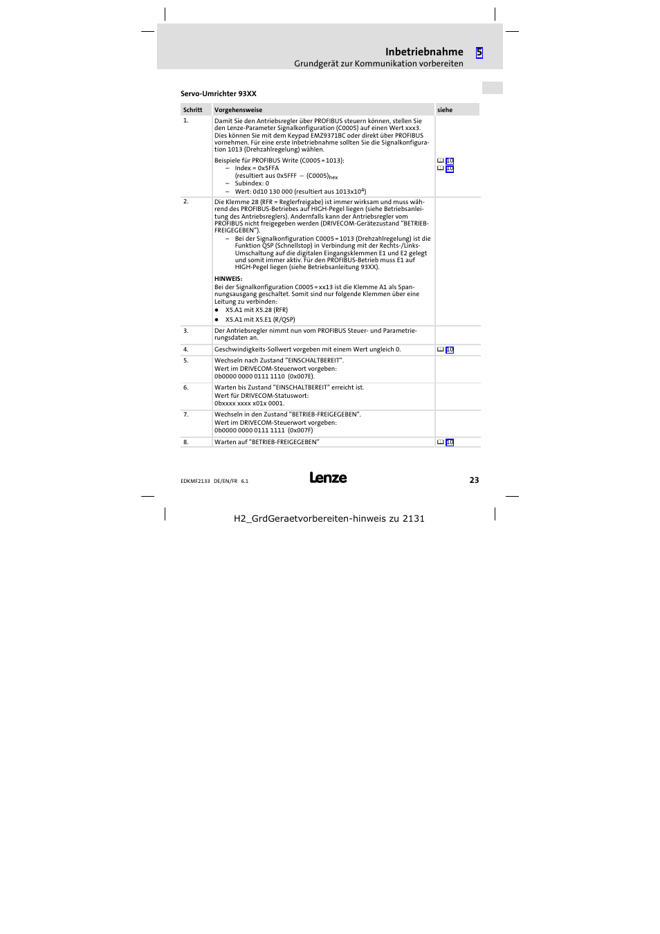 Inbetriebnahme | Lenze EMF2133IB User Manual | Page 23 / 104