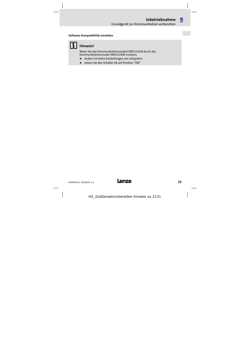 Software-kompatibilität einstellen | Lenze EMF2133IB User Manual | Page 25 / 104