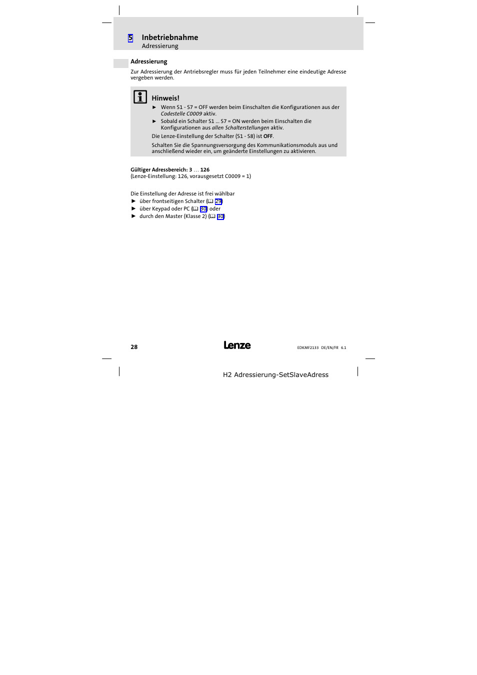 Adressierung | Lenze EMF2133IB User Manual | Page 28 / 104