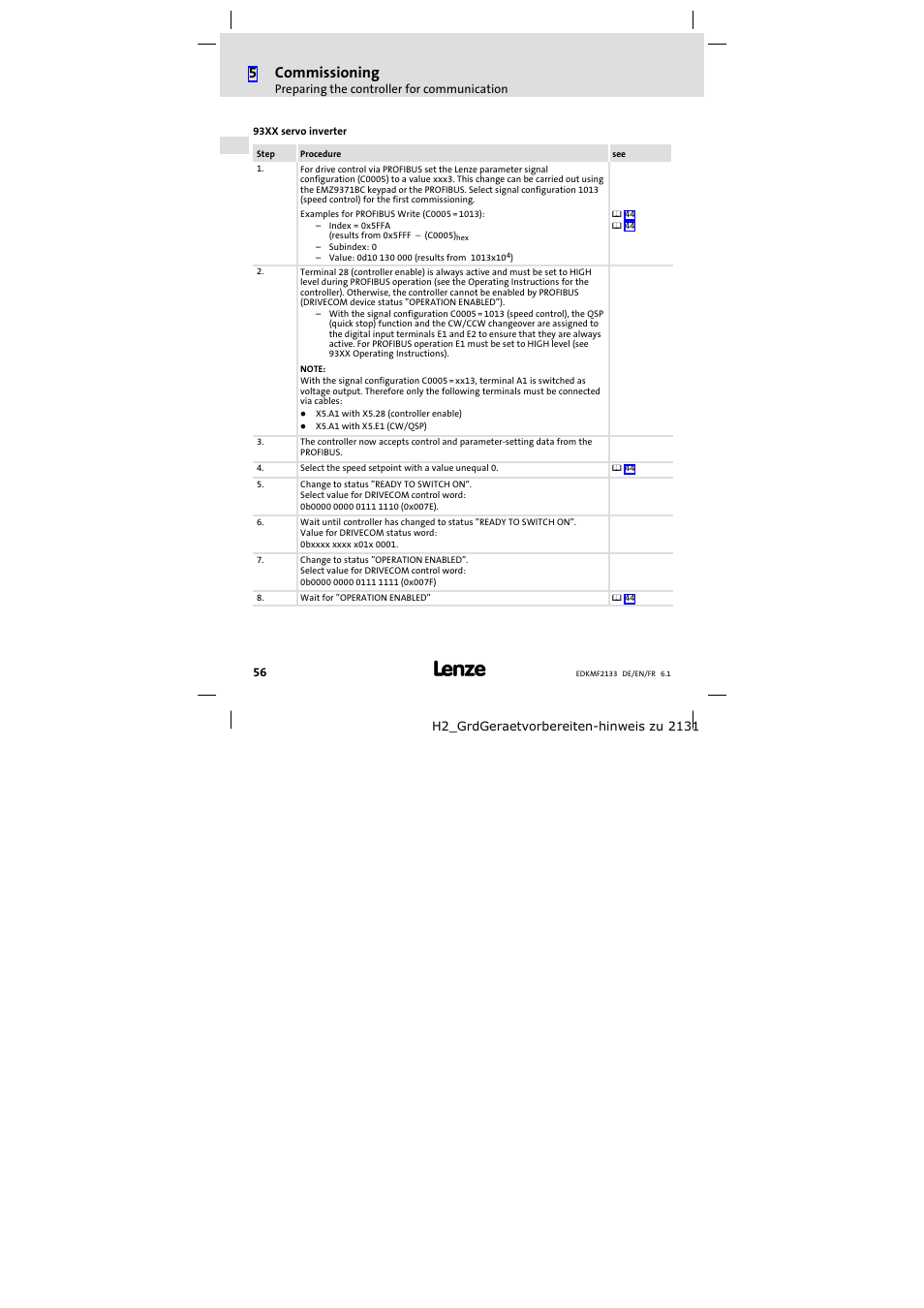 5commissioning | Lenze EMF2133IB User Manual | Page 56 / 104