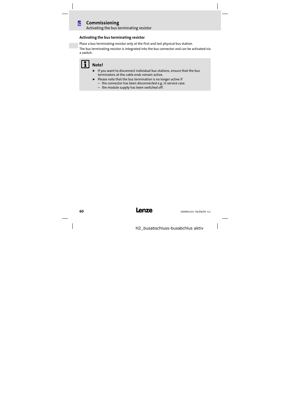 Activating the bus terminating resistor | Lenze EMF2133IB User Manual | Page 60 / 104