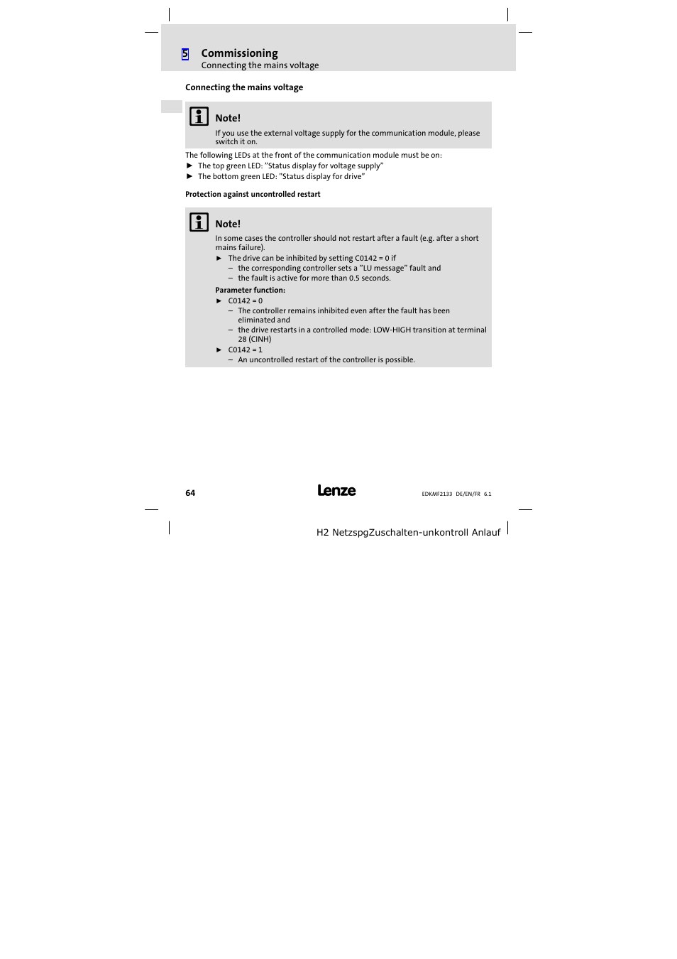 Connecting the mains voltage | Lenze EMF2133IB User Manual | Page 64 / 104