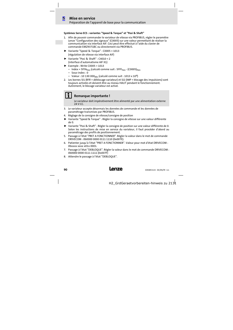 5mise en service | Lenze EMF2133IB User Manual | Page 90 / 104