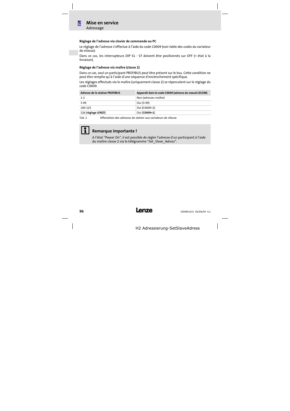 96) ou encore, 5mise en service | Lenze EMF2133IB User Manual | Page 96 / 104