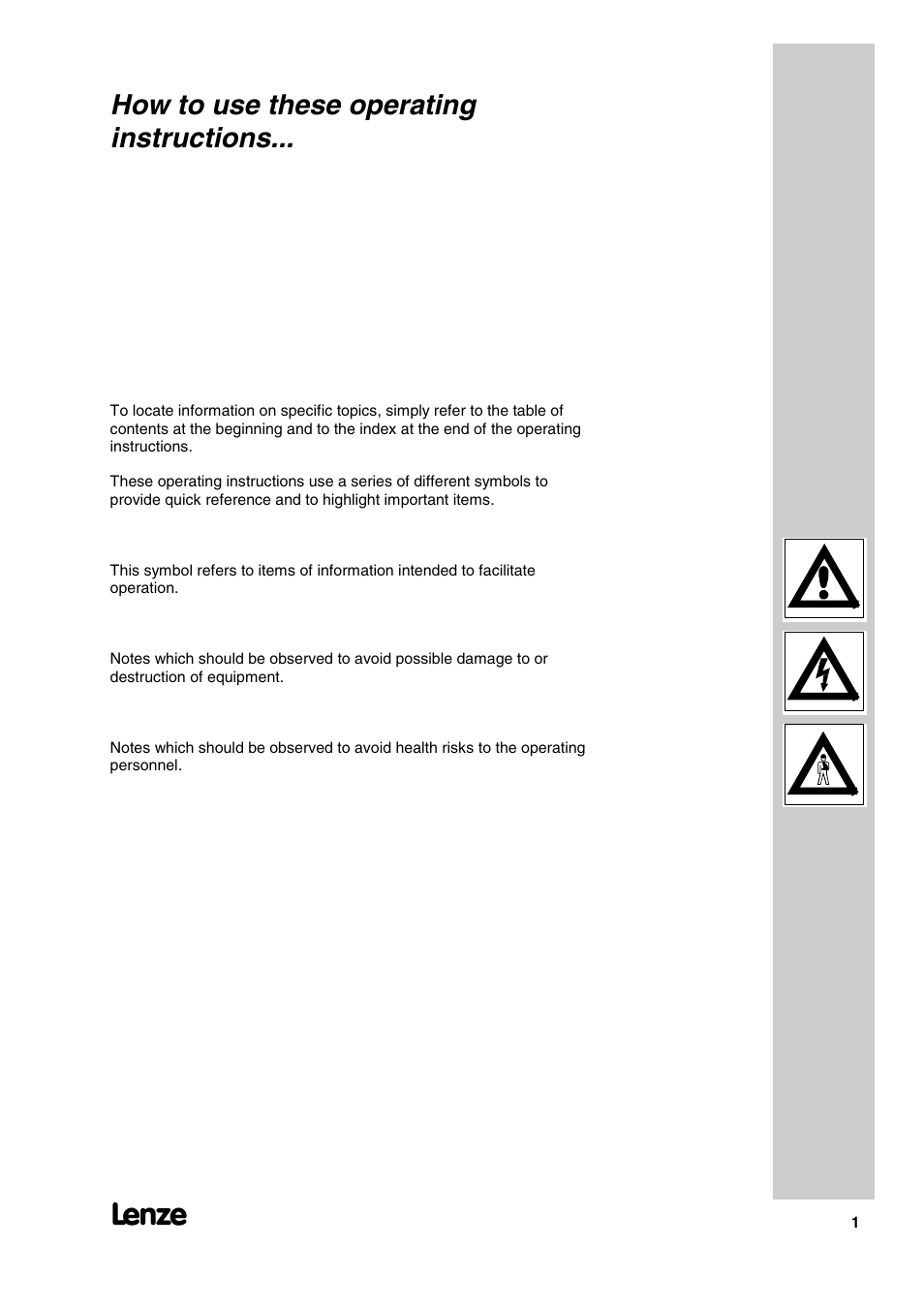 How to use these operating instructions | Lenze 2130IB User Manual | Page 3 / 92