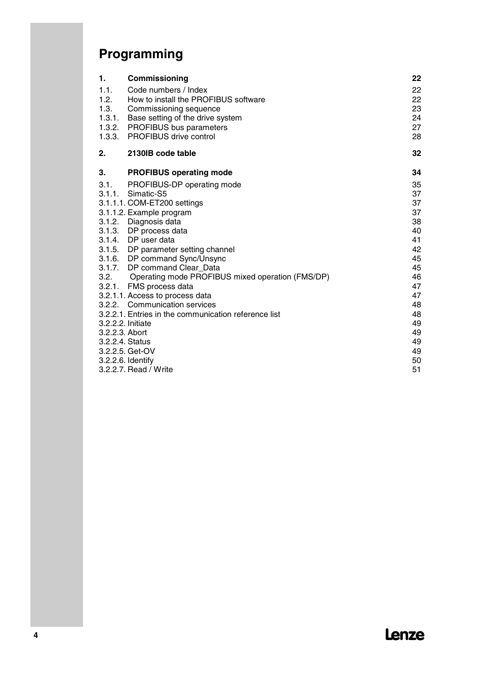 Programming | Lenze 2130IB User Manual | Page 6 / 92