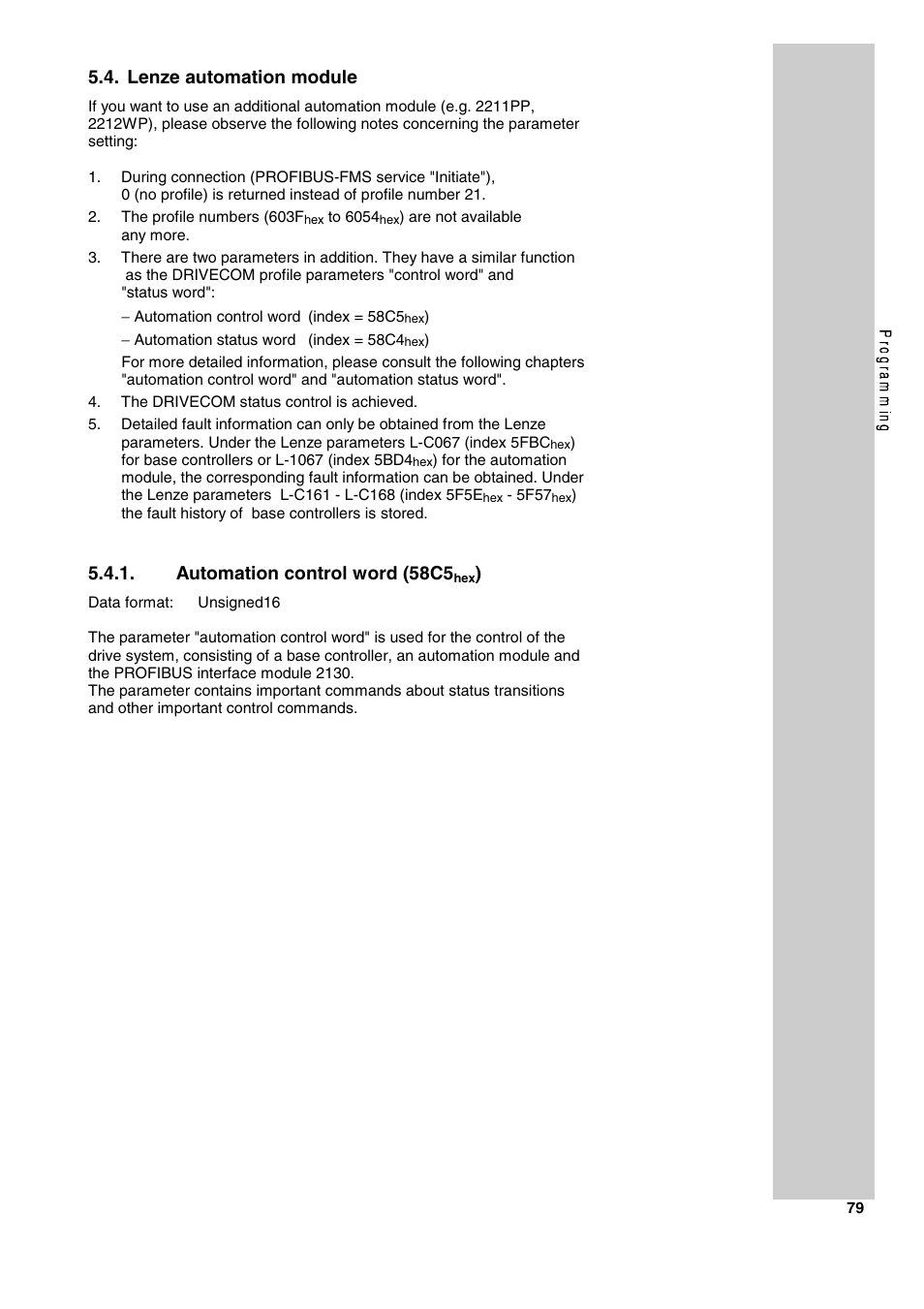 Lenze automation module, Automation control word (58c5 | Lenze 2130IB User Manual | Page 81 / 92