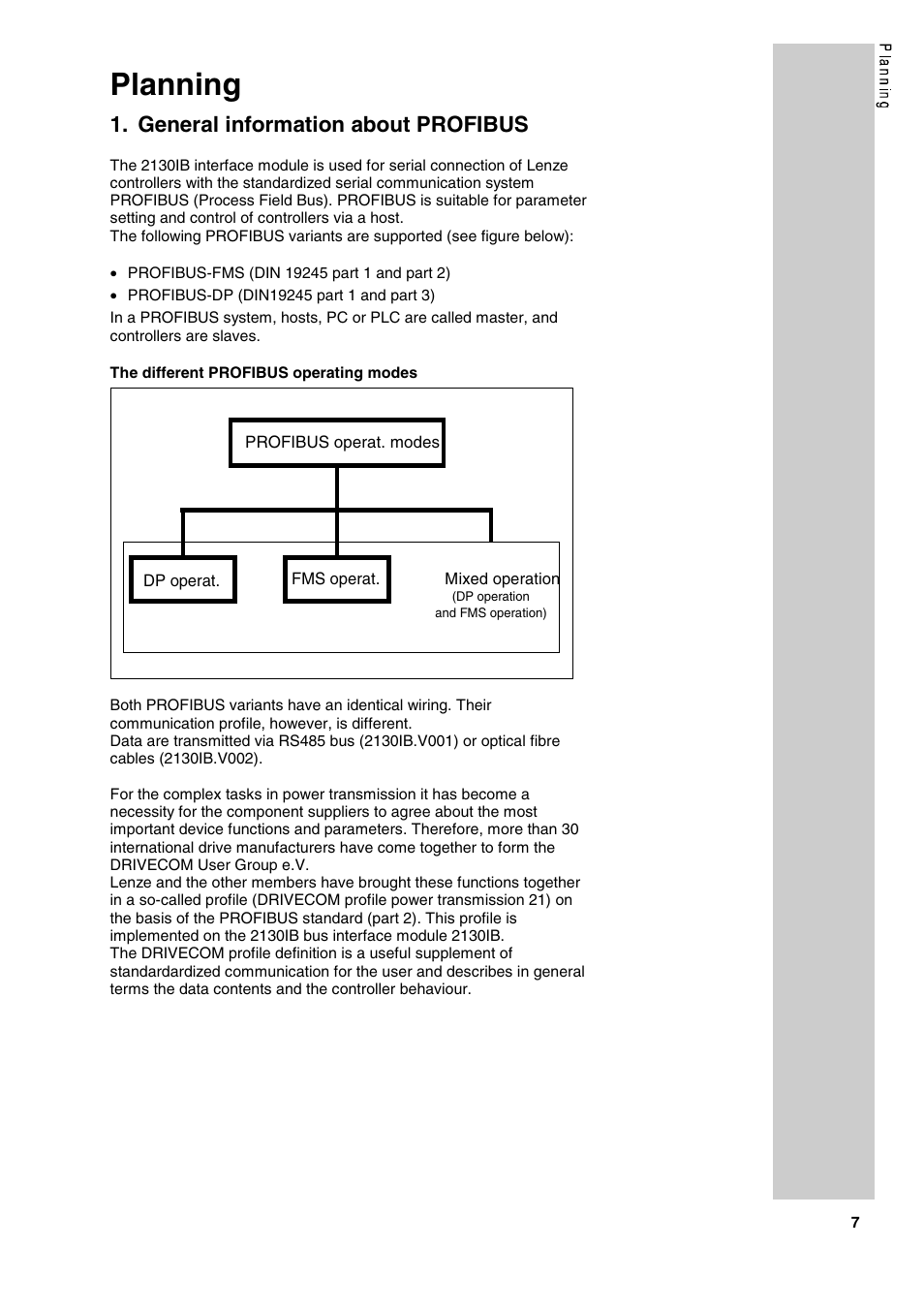 Planning, General information about profibus | Lenze 2130IB User Manual | Page 9 / 92